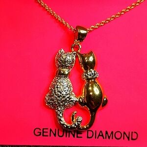 Signed‎ Gold Plated Signed Dolce Giovanna Diamond Accent Cat Necklace